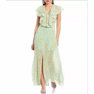 Sachin + Babi Ruffled Floral Maxi Dress - Sky Blue and Soft Yellow